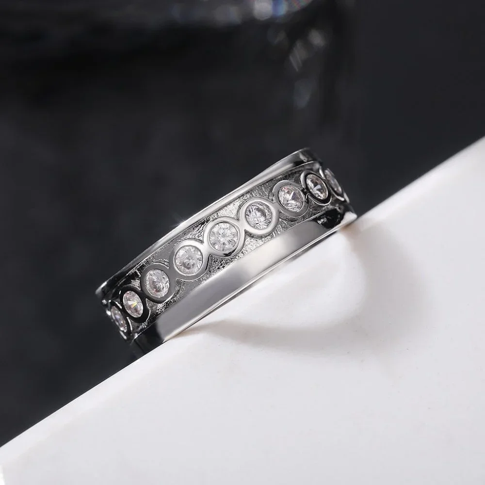 😍925 Sterling Silver Plated Inlaid Eternity CZ Fashion Ring for Women, L060
